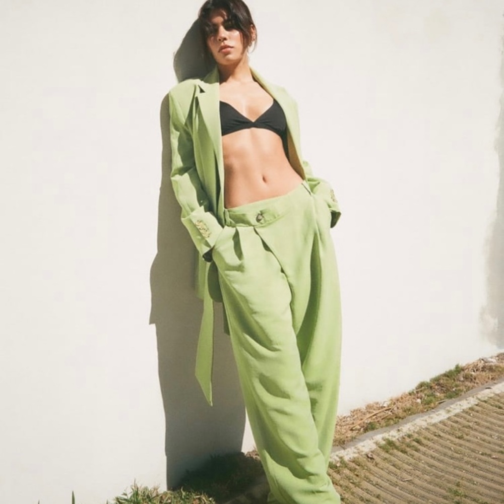 Zara pistachio green asymmetrical pants NWT